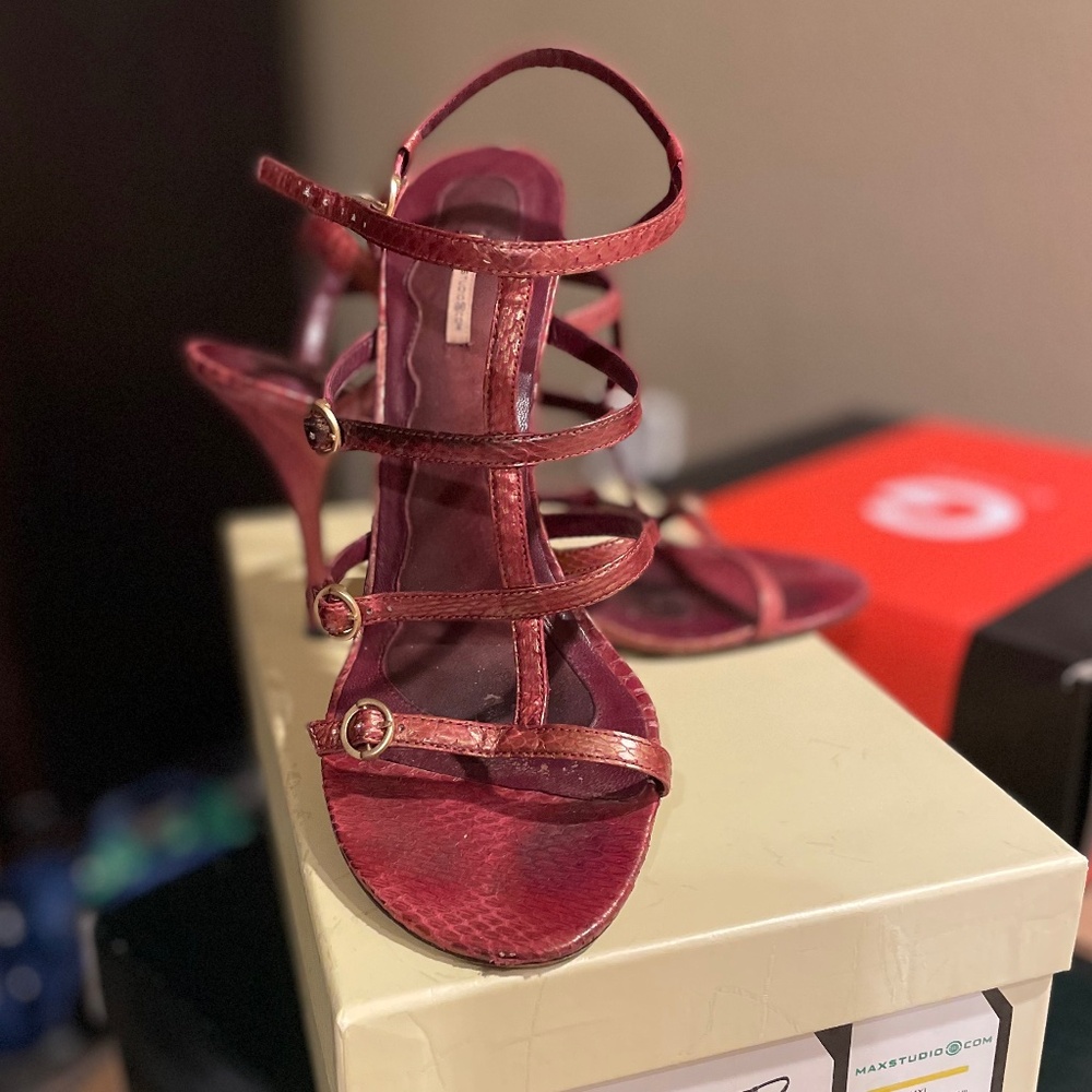 Max Studio, Gladiator High Heel Sandals - Fuchsia/Metallic Snake, size 8